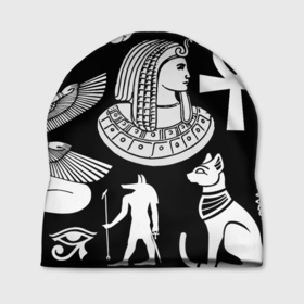 Шапка 3D с принтом Египетские знаки на черном фоне в Петрозаводске, 100% полиэстер | универсальный размер, печать по всей поверхности изделия | 