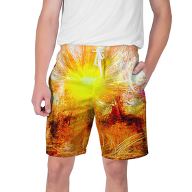 Мужские шорты 3D с принтом Солнечный день   абстракция в Петрозаводске,  полиэстер 100% | прямой крой, два кармана без застежек по бокам. Мягкая трикотажная резинка на поясе, внутри которой широкие завязки. Длина чуть выше колен | 
