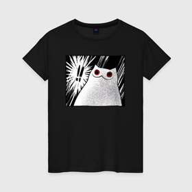 Женская футболка хлопок с принтом Мрачный кот во внимании в Новосибирске, 100% хлопок | прямой крой, круглый вырез горловины, длина до линии бедер, слегка спущенное плечо | 