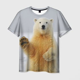 Мужская футболка 3D с принтом Белый медведь приветствует в Петрозаводске, 100% полиэфир | прямой крой, круглый вырез горловины, длина до линии бедер | 