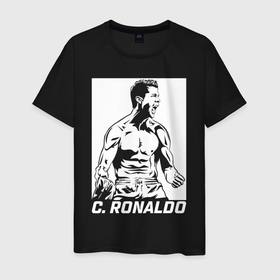 Мужская футболка хлопок с принтом Криштиану Роналдо в Курске, 100% хлопок | прямой крой, круглый вырез горловины, длина до линии бедер, слегка спущенное плечо. | Тематика изображения на принте: 