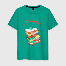 Мужская футболка хлопок с принтом Сендвич в Белгороде, 100% хлопок | прямой крой, круглый вырез горловины, длина до линии бедер, слегка спущенное плечо. | 