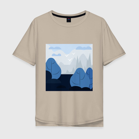 Мужская футболка хлопок Oversize с принтом Пейзаж, деревья на фоне гор , 100% хлопок | свободный крой, круглый ворот, “спинка” длиннее передней части | 