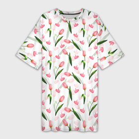 Платье-футболка 3D с принтом Тюльпаны и сердечки   паттерн в Тюмени,  |  | 