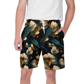 Мужские шорты 3D с принтом Узор цветочный паттерн в Тюмени,  полиэстер 100% | прямой крой, два кармана без застежек по бокам. Мягкая трикотажная резинка на поясе, внутри которой широкие завязки. Длина чуть выше колен | 