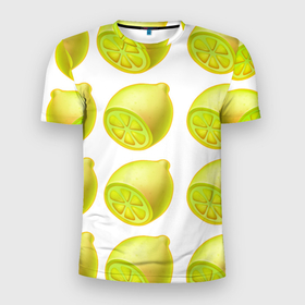 Мужская футболка 3D Slim с принтом Паттерн лимоны , 100% полиэстер с улучшенными характеристиками | приталенный силуэт, круглая горловина, широкие плечи, сужается к линии бедра | 
