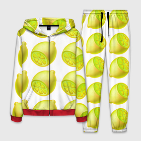 Мужской костюм 3D с принтом Паттерн лимоны в Новосибирске, 100% полиэстер | Манжеты и пояс оформлены тканевой резинкой, двухслойный капюшон со шнурком для регулировки, карманы спереди | Тематика изображения на принте: 