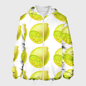 Мужская куртка 3D с принтом Паттерн лимоны в Новосибирске, ткань верха — 100% полиэстер, подклад — флис | прямой крой, подол и капюшон оформлены резинкой с фиксаторами, два кармана без застежек по бокам, один большой потайной карман на груди. Карман на груди застегивается на липучку | Тематика изображения на принте: 