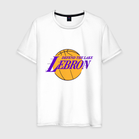 Мужская футболка хлопок с принтом Defend the lake Lebron , 100% хлопок | прямой крой, круглый вырез горловины, длина до линии бедер, слегка спущенное плечо. | 