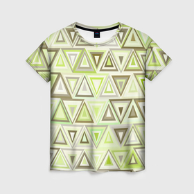 Женская футболка 3D с принтом Геометрический светло зелёный паттерн из треугольников в Екатеринбурге, 100% полиэфир ( синтетическое хлопкоподобное полотно) | прямой крой, круглый вырез горловины, длина до линии бедер | 