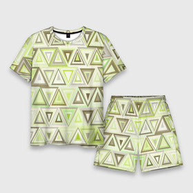 Мужской костюм с шортами 3D с принтом Геометрический светло зелёный паттерн из треугольников ,  |  | Тематика изображения на принте: 