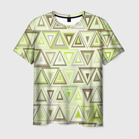 Мужская футболка 3D с принтом Геометрический светло зелёный паттерн из треугольников , 100% полиэфир | прямой крой, круглый вырез горловины, длина до линии бедер | Тематика изображения на принте: 