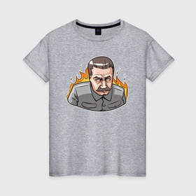 Женская футболка хлопок с принтом Сталин зол в Курске, 100% хлопок | прямой крой, круглый вырез горловины, длина до линии бедер, слегка спущенное плечо | 