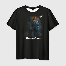 Мужская футболка 3D с принтом Lion game over в Санкт-Петербурге, 100% полиэфир | прямой крой, круглый вырез горловины, длина до линии бедер | 
