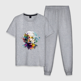 Мужская пижама хлопок с принтом Альберт Эйнштейн в ярких цветах в Кировске, 100% хлопок | брюки и футболка прямого кроя, без карманов, на брюках мягкая резинка на поясе и по низу штанин
 | 
