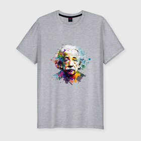 Мужская футболка хлопок Slim с принтом Альберт Эйнштейн в ярких цветах в Петрозаводске, 92% хлопок, 8% лайкра | приталенный силуэт, круглый вырез ворота, длина до линии бедра, короткий рукав | 
