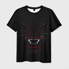 Мужская футболка 3D с принтом Устрашающий красный тигр , 100% полиэфир | прямой крой, круглый вырез горловины, длина до линии бедер | 