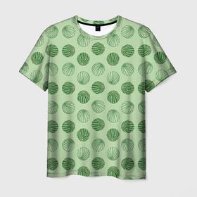 Мужская футболка 3D с принтом Узор из круглых арбузов на зеленом фоне в Петрозаводске, 100% полиэфир | прямой крой, круглый вырез горловины, длина до линии бедер | 