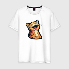 Мужская футболка хлопок с принтом Смеющийся мультяшный кот в Кировске, 100% хлопок | прямой крой, круглый вырез горловины, длина до линии бедер, слегка спущенное плечо. | 