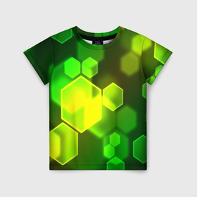 Детская футболка 3D с принтом Зелёные соты абстракция в Белгороде, 100% гипоаллергенный полиэфир | прямой крой, круглый вырез горловины, длина до линии бедер, чуть спущенное плечо, ткань немного тянется | 