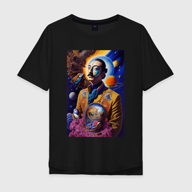 Мужская футболка хлопок Oversize с принтом Сальвадор Дали в космосе   нейросеть   фантазия в Екатеринбурге, 100% хлопок | свободный крой, круглый ворот, “спинка” длиннее передней части | Тематика изображения на принте: 