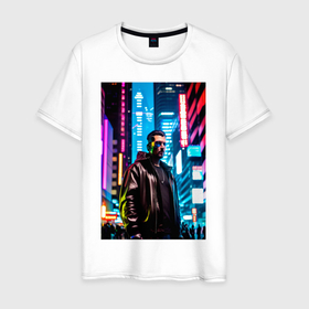 Мужская футболка хлопок с принтом Синтвейв | Cyberpunk 2 в Санкт-Петербурге, 100% хлопок | прямой крой, круглый вырез горловины, длина до линии бедер, слегка спущенное плечо. | 