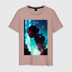 Мужская футболка хлопок с принтом Синтвейв | Cyberpunk 3 в Санкт-Петербурге, 100% хлопок | прямой крой, круглый вырез горловины, длина до линии бедер, слегка спущенное плечо. | 