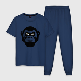 Мужская пижама хлопок с принтом serious gorilla в Санкт-Петербурге, 100% хлопок | брюки и футболка прямого кроя, без карманов, на брюках мягкая резинка на поясе и по низу штанин
 | 
