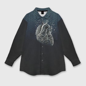 Мужская рубашка oversize 3D с принтом Сердце из метала на тёмно синем ,  |  | 