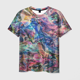 Мужская футболка 3D с принтом Жидкие краски слияния цветов , 100% полиэфир | прямой крой, круглый вырез горловины, длина до линии бедер | 