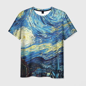 Мужская футболка 3D с принтом Van Gogh   The starry night в Петрозаводске, 100% полиэфир | прямой крой, круглый вырез горловины, длина до линии бедер | 