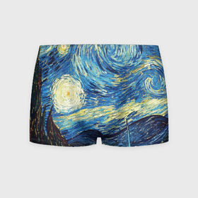 Мужские трусы 3D с принтом Van Gogh   The starry night в Тюмени, 50% хлопок, 50% полиэстер | классическая посадка, на поясе мягкая тканевая резинка | 