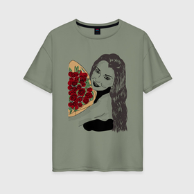 Женская футболка хлопок Oversize с принтом Счастливая девушка с цветами в Белгороде, 100% хлопок | свободный крой, круглый ворот, спущенный рукав, длина до линии бедер
 | 