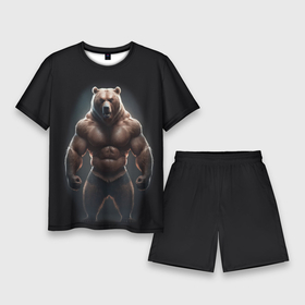 Мужской костюм с шортами 3D с принтом Сильный медведь спортсмен в Петрозаводске,  |  | 