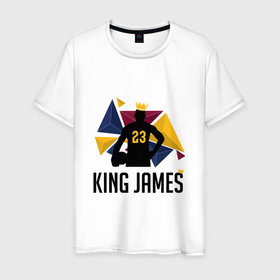 Мужская футболка хлопок с принтом King James 23 в Екатеринбурге, 100% хлопок | прямой крой, круглый вырез горловины, длина до линии бедер, слегка спущенное плечо. | Тематика изображения на принте: 