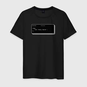 Мужская футболка хлопок с принтом PHP Hello World 3D (Total Black) в Санкт-Петербурге, 100% хлопок | прямой крой, круглый вырез горловины, длина до линии бедер, слегка спущенное плечо. | 
