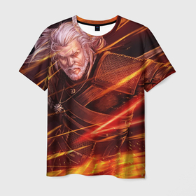 Мужская футболка 3D с принтом The Witcher | Geralt in Igni в Петрозаводске, 100% полиэфир | прямой крой, круглый вырез горловины, длина до линии бедер | 