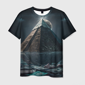 Мужская футболка 3D с принтом Пирамида, египет нейросеть , 100% полиэфир | прямой крой, круглый вырез горловины, длина до линии бедер | Тематика изображения на принте: 