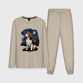 Мужская пижама с лонгсливом хлопок с принтом Собака Бигль   звездная ночь Винсента Ван Гога ,  |  | Тематика изображения на принте: 