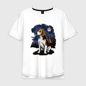 Мужская футболка хлопок Oversize с принтом Собака Бигль   звездная ночь Винсента Ван Гога в Курске, 100% хлопок | свободный крой, круглый ворот, “спинка” длиннее передней части | 