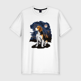 Мужская футболка хлопок Slim с принтом Собака Бигль   звездная ночь Винсента Ван Гога в Кировске, 92% хлопок, 8% лайкра | приталенный силуэт, круглый вырез ворота, длина до линии бедра, короткий рукав | 