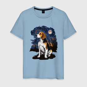 Мужская футболка хлопок с принтом Собака Бигль   звездная ночь Винсента Ван Гога в Курске, 100% хлопок | прямой крой, круглый вырез горловины, длина до линии бедер, слегка спущенное плечо. | 