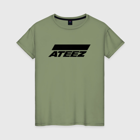 Женская футболка хлопок с принтом Ateez big logo в Кировске, 100% хлопок | прямой крой, круглый вырез горловины, длина до линии бедер, слегка спущенное плечо | 