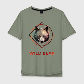 Мужская футболка хлопок Oversize с принтом Медведь в рамке Wild Bear , 100% хлопок | свободный крой, круглый ворот, “спинка” длиннее передней части | Тематика изображения на принте: 