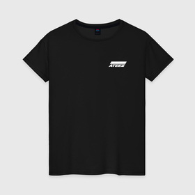 Женская футболка хлопок с принтом Ateez white logo в Кировске, 100% хлопок | прямой крой, круглый вырез горловины, длина до линии бедер, слегка спущенное плечо | 
