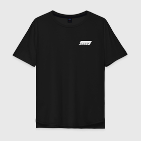Мужская футболка хлопок Oversize с принтом Ateez white logo в Кировске, 100% хлопок | свободный крой, круглый ворот, “спинка” длиннее передней части | 
