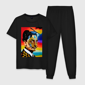 Мужская пижама хлопок с принтом Salvador Dali   portrait   neural network   art , 100% хлопок | брюки и футболка прямого кроя, без карманов, на брюках мягкая резинка на поясе и по низу штанин
 | 
