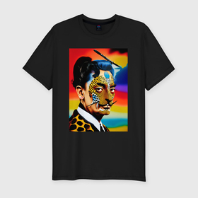 Мужская футболка хлопок Slim с принтом Salvador Dali   portrait   neural network   art в Кировске, 92% хлопок, 8% лайкра | приталенный силуэт, круглый вырез ворота, длина до линии бедра, короткий рукав | 