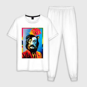 Мужская пижама хлопок с принтом Salvador Dali   self portrait   pop art   neural network в Екатеринбурге, 100% хлопок | брюки и футболка прямого кроя, без карманов, на брюках мягкая резинка на поясе и по низу штанин
 | Тематика изображения на принте: 
