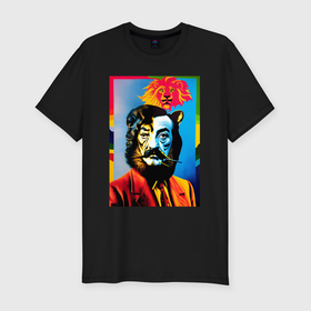 Мужская футболка хлопок Slim с принтом Salvador Dali   self portrait   pop art   neural network в Петрозаводске, 92% хлопок, 8% лайкра | приталенный силуэт, круглый вырез ворота, длина до линии бедра, короткий рукав | 